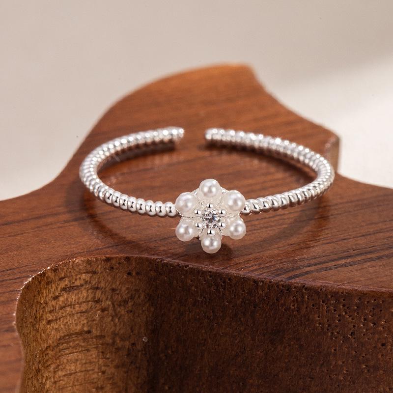 Новое Жемчужное Цветочное Регулируемое Женское Роскошное Кольцо – Изысканное Открытое Кольцо для Указательного Пальца Open Adjustable
