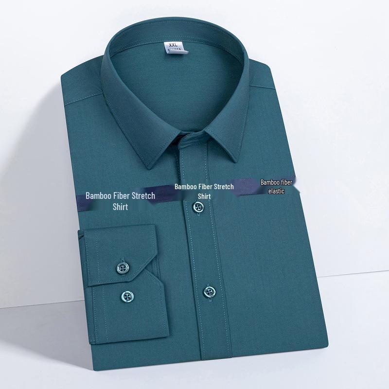Men's Long Sleeve Bamboo Fiber Formal Shirt - White & Blue, Stretchable, Plus Size Available