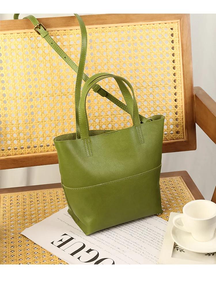 Johnature Large Capacity Lazy Style Simple Soft Cowhide Handbag Genuine Leather Tote Bag Versatile Shoulder Bag