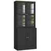 Display Cabinet, 6-Tier, 4 Doors (2 Tempered Glass), Adjustable Shelves, Black