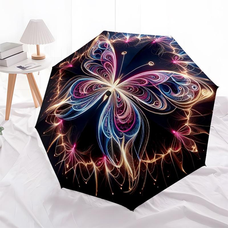 1pc Butterfly Mandala Automatic Folding Umbrella - Compact 8-Rib Design, Durable Plastic & Iron, Lightweight for Outdoor Daily Use192