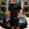 Men's Summer Jacquard 2-Piece Set: Round Neck Tee and Drawstring Shorts