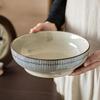 American Retro Stripe Ceramic Tableware Set - Large Capacity, Exquisite Simple Style Bowls and Plates