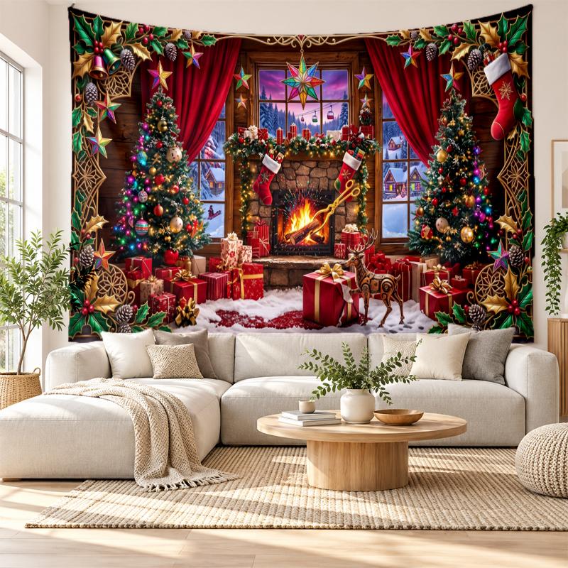 Christmas Printed Tapestry Wall Hanging For Bedroom Living Room Wall Decor Holiday Gift