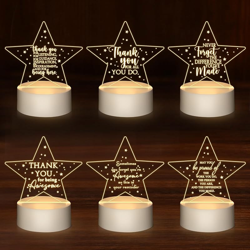 Kigley 6 Pcs Teacher Appreciation Gifts Thank You Gifts for Coworkers Acrylic Inspirational Night Light LED Engraved Lamp Valentine s Day Gifts for