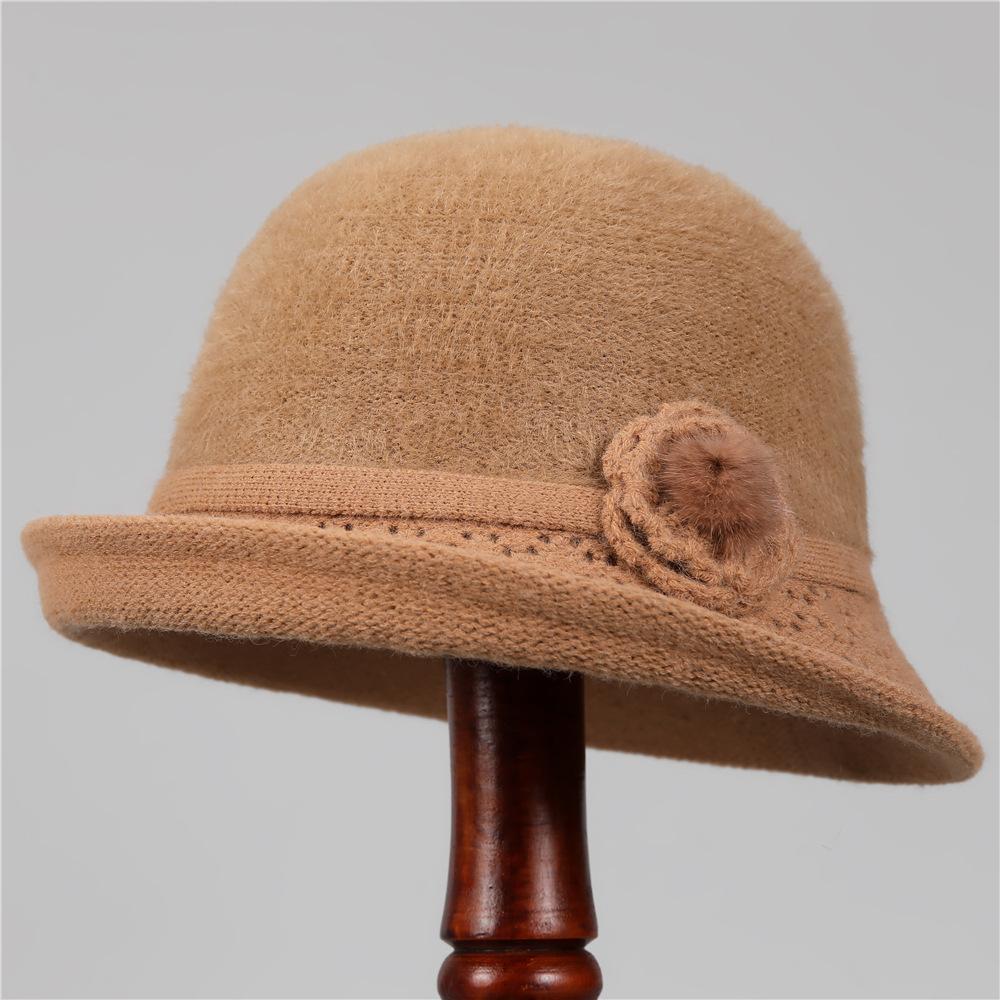Hat Female God Mother Knitted Bucket Hat Velvet Warm Basin Hat Grandma Wool Hat Cold Proof
