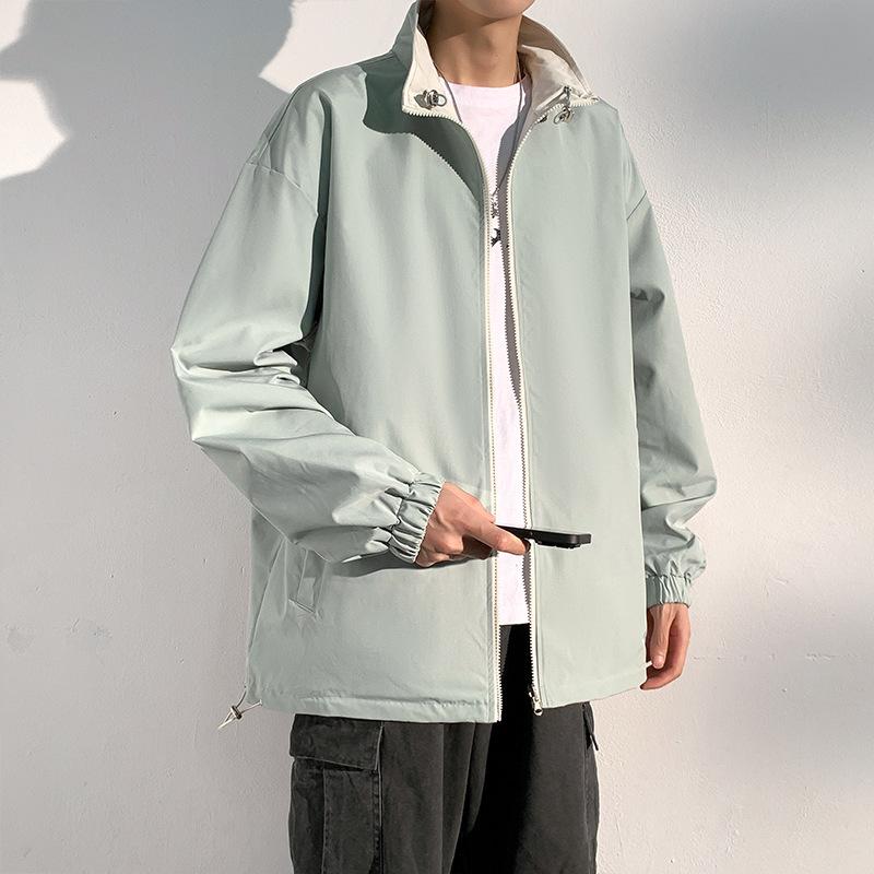 

New Double-sided Jacket, New Spring and Autumn Versatile Trendy Brand Stand-up Collar Loose and Simple Neutral Couple Casual 2XL светло-зеленый