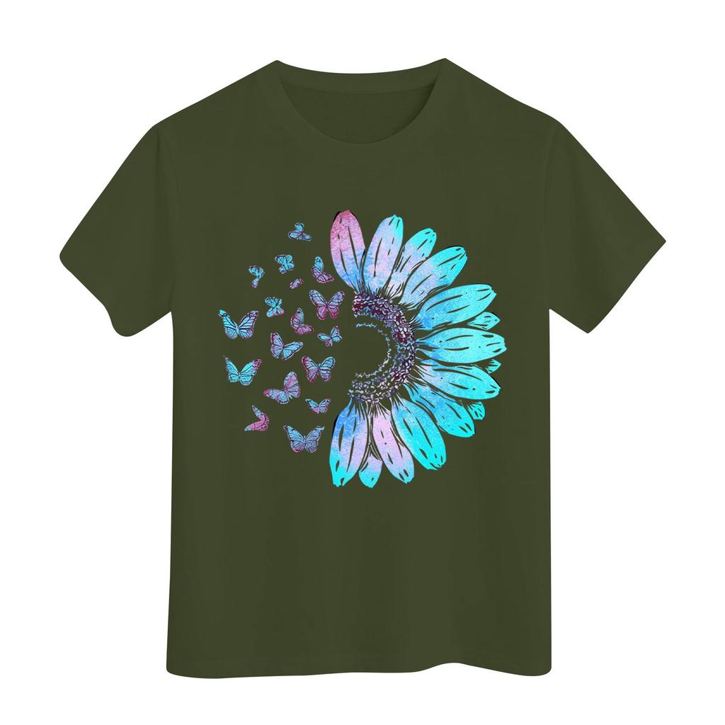 Children's Round Neck Casual Floral Small Print Short Sleeve T-shirt Top