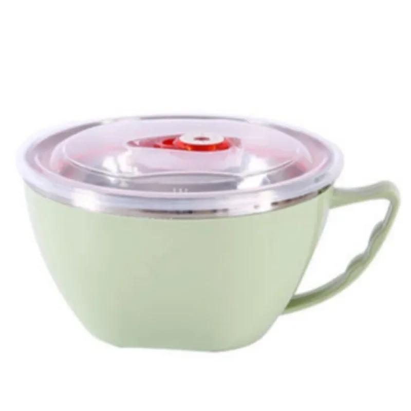 Hot Solid Color Simplicity Instant Bowl With Lid Handle Bento Insulated Fresh-keeping Bowl 304 Multi-purpose Sealed Noodle Bowl