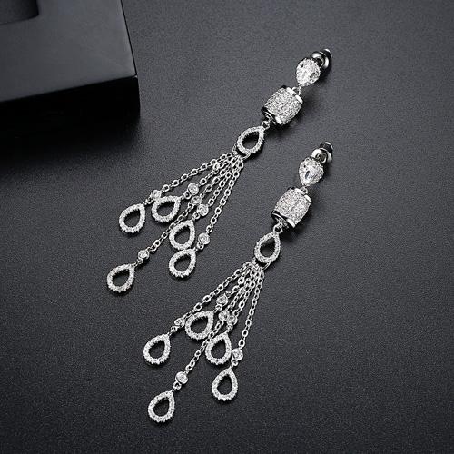 LUOTEEMI Fashion White Gold Color Waterdrop Tassels Dangle Earrings with Tiny Cubic Zirconia Micro Paved Wedding Party Earrings