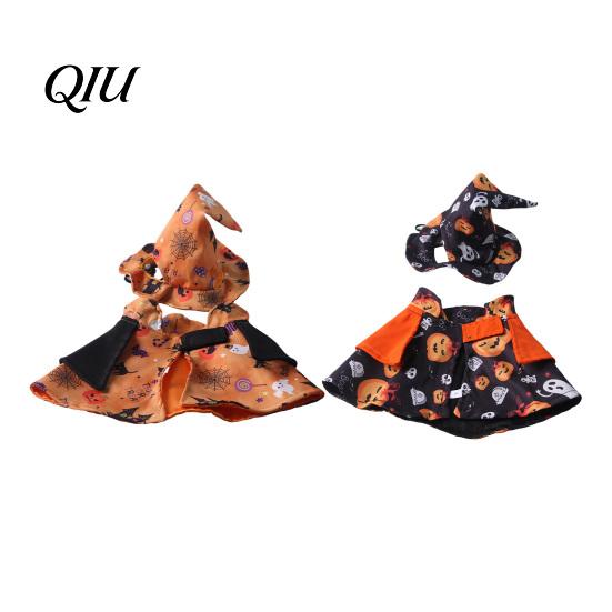 Ghost Themed Pet Outfit 1 Set Halloween Costume, Adjustable Wizard Hat And Cape, Cute Pumpkin Costume Prints, Fun for Small Dogs Cats Festive