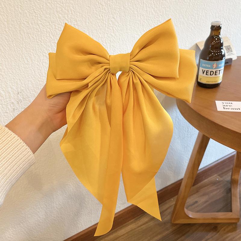 Elegant Solid Large Bow Ribbon Hair Clip for Women Girl Sweet Headbands Soft Satin Hairpin Hairgrip Fashion Hair Accessories