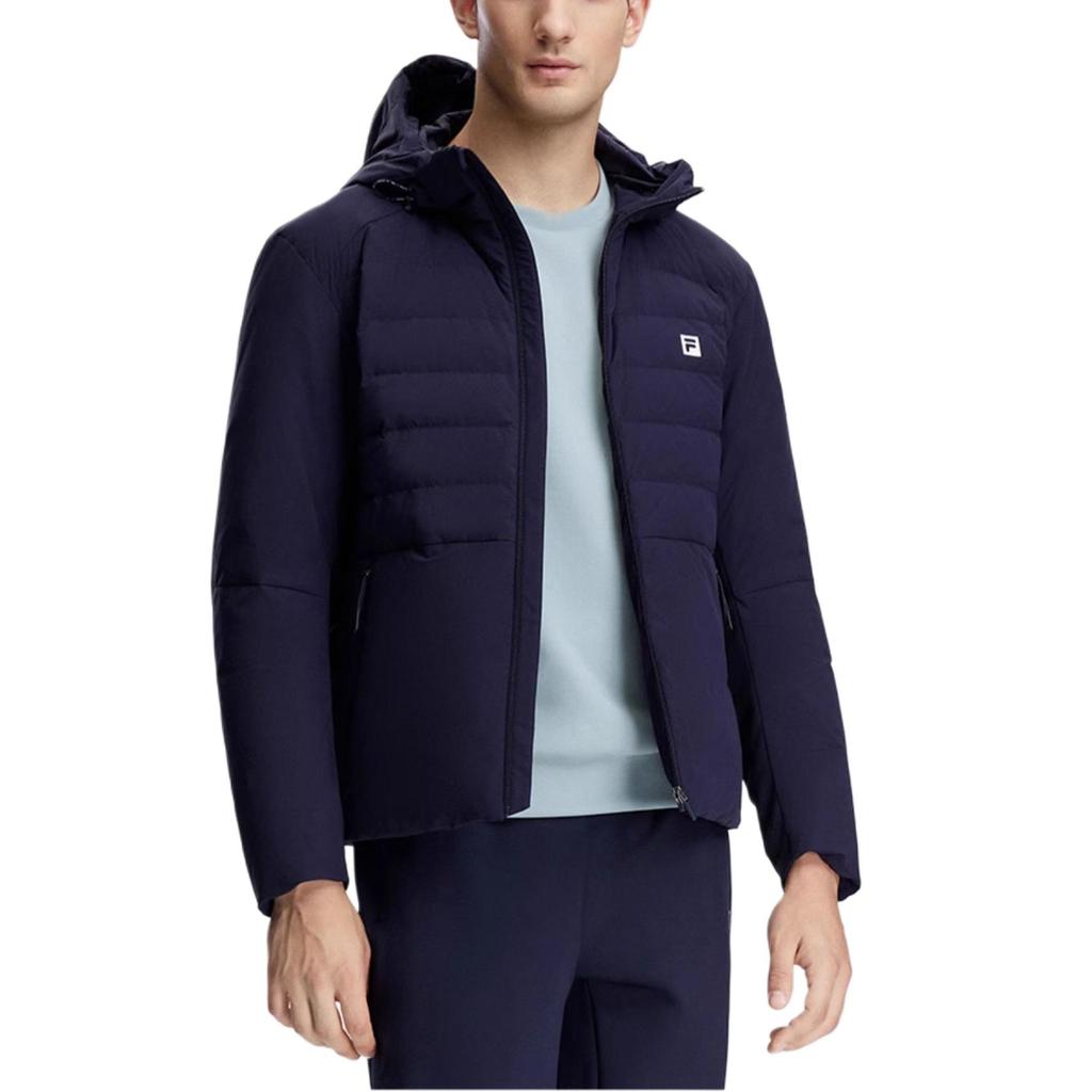 Fila 2023 Basic Warm Fitness Hooded Jacket Lightweight Down Coat Men Jackets Dark-Blue A11M341909F-NV