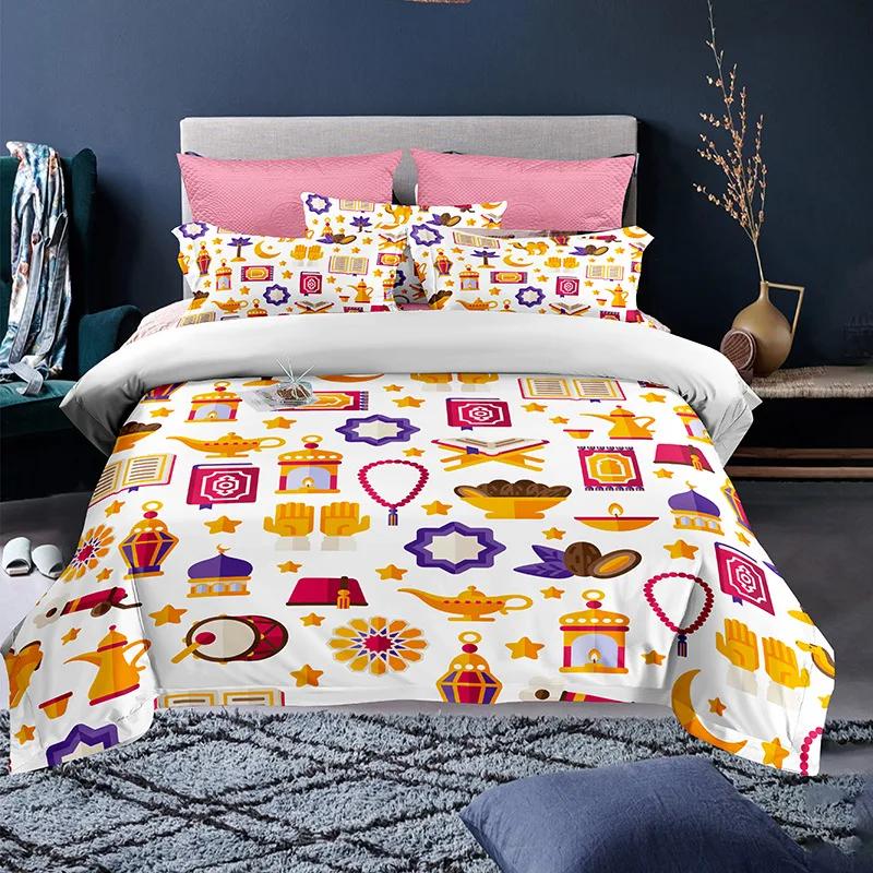 Ramadan Duvet Cover King Queen Religious Themed Quilt Cover Muslim Believer Polyester Bedding Set Pillowcases Brownish Yellow