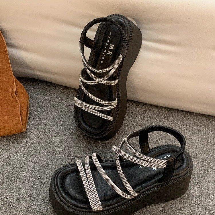 Sandals Women's 2025 New Summer Super Fire Beautiful with Skirts Versatile Not Tired Feet Heightening Thick-soled Roman Shoes