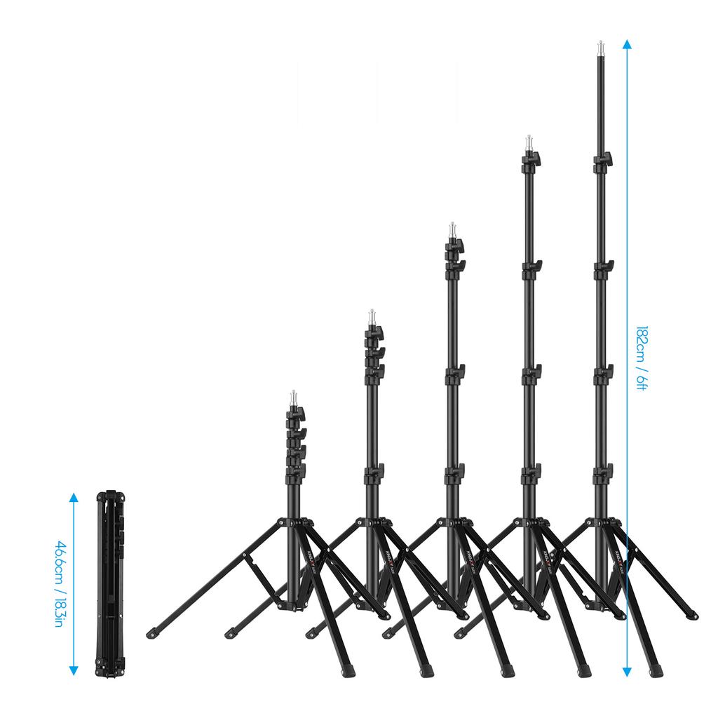 KINGJOY FL2009 Adjustable Metal Tripod Light Stand 10kg 22lbs Load Capacity 1 4 Inch Screw Max. Height 182cm 6ft for