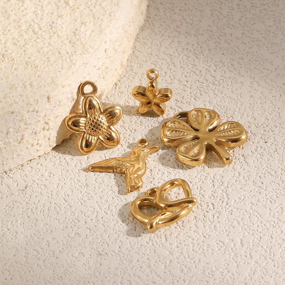 MamacitaSlay 316L Stainless Steel Flower Bird Charms 18K Gold Plated Waterproof Jewelry Making Pendant For Necklace Bracelet DIY