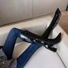 PU Leather High-heeled Knight Boots Women's Fashion V Mouth Pointed Toe Knee High Boots Khaki Sexy 8cm Square Heel Women Shoes