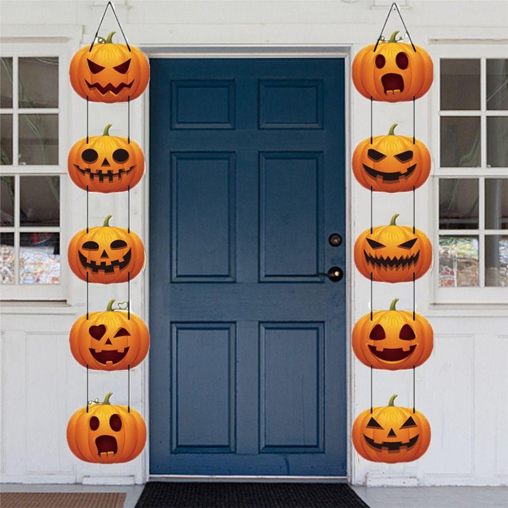 Multiple Style Halloween Pumpkin Door Hanging Sign Paper Halloween Hanging Banner  Haunted House