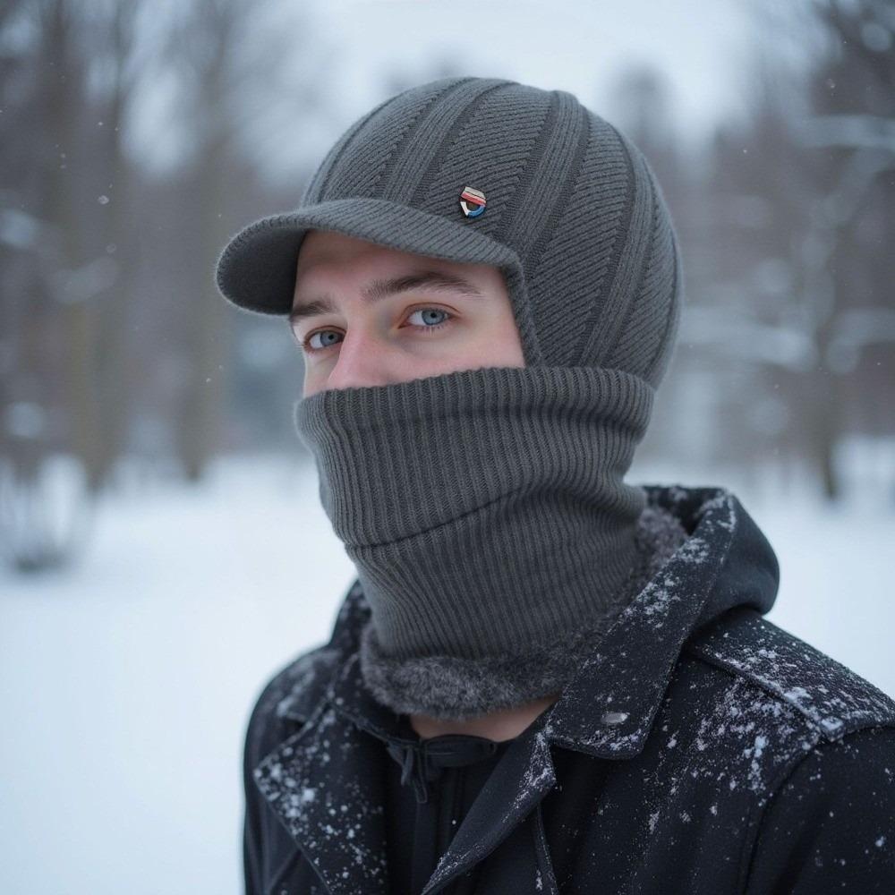 

Теплый Комплект Шапка-Шарф Ветрозащитная Шапка с Защитой Ушей Новая Шапка Лей Фэна Осень-Зима темно серый