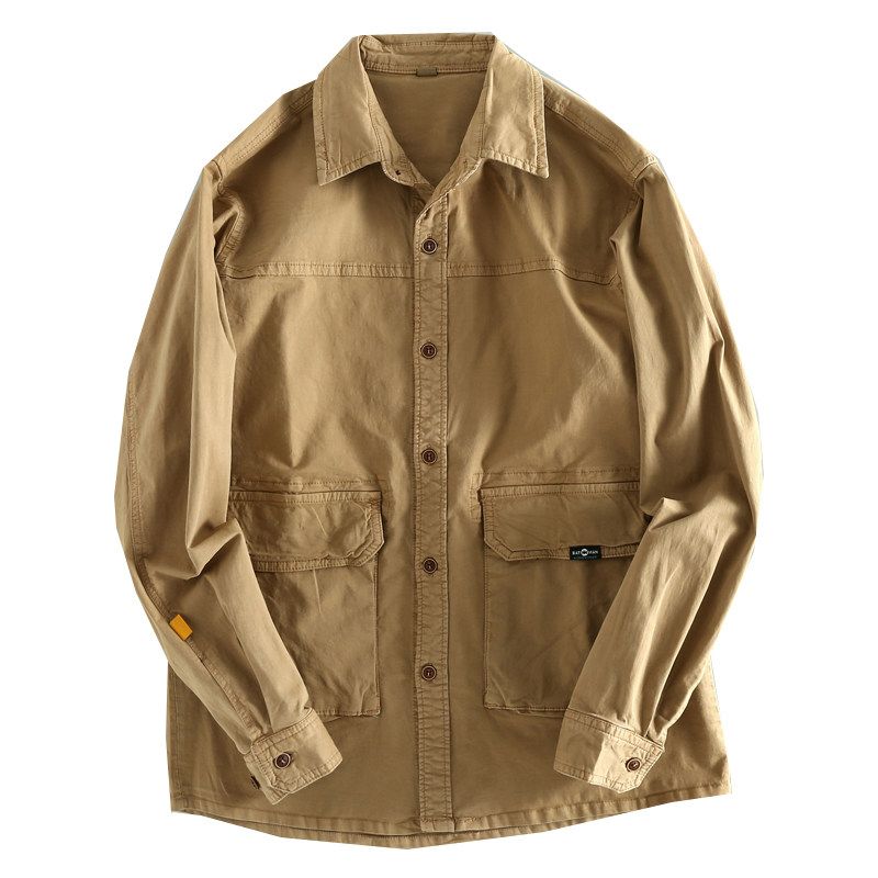 Export Export Leak-Picking OEM Goods Fashion Loose Overalls Long Sleeve Shirt Men's Spring & Fall Bags Trendy Cotton Cloth Tops
