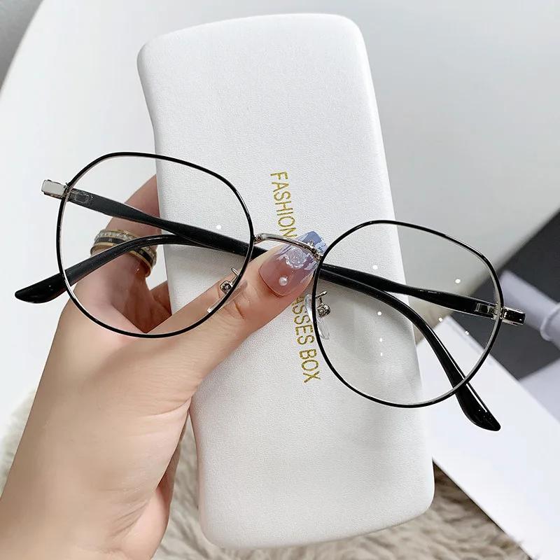 Ins Metal Round Decor Round Glasses Women Anti Blue Light Computer Glasses Black Metal Spectacle Frame 0 Diopter  Glasses
