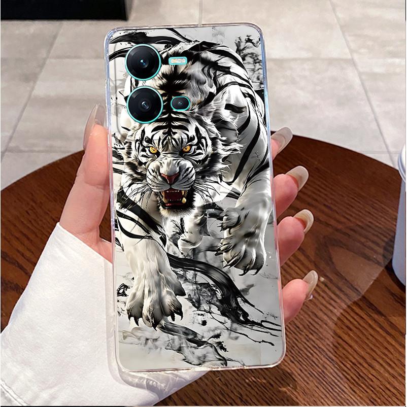 Phone Case For Vivo V25 Y35 Casing Luxury Cute Love Heart Rabbit Funny Pattern Transparent Silicone TPU Soft Shell Back Cover