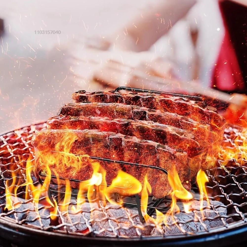 Extra Long BBQ Rib Racks Carbon Steel Grilling Stand Multi-Purpose Ribs Grill  Barbecue Cooking