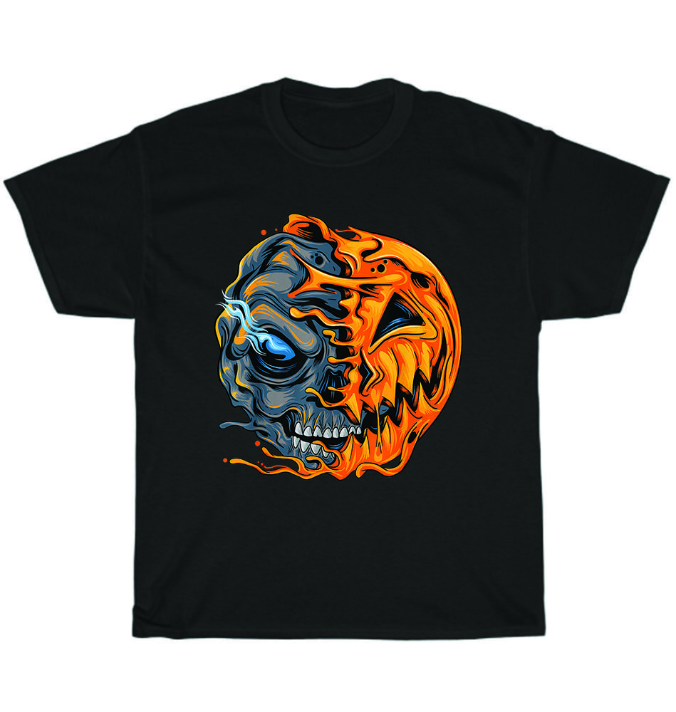 Pumpkin Skull Jack O Lantern Face Halloween Party Ghost T-Shirt Unisex Tee Gift S