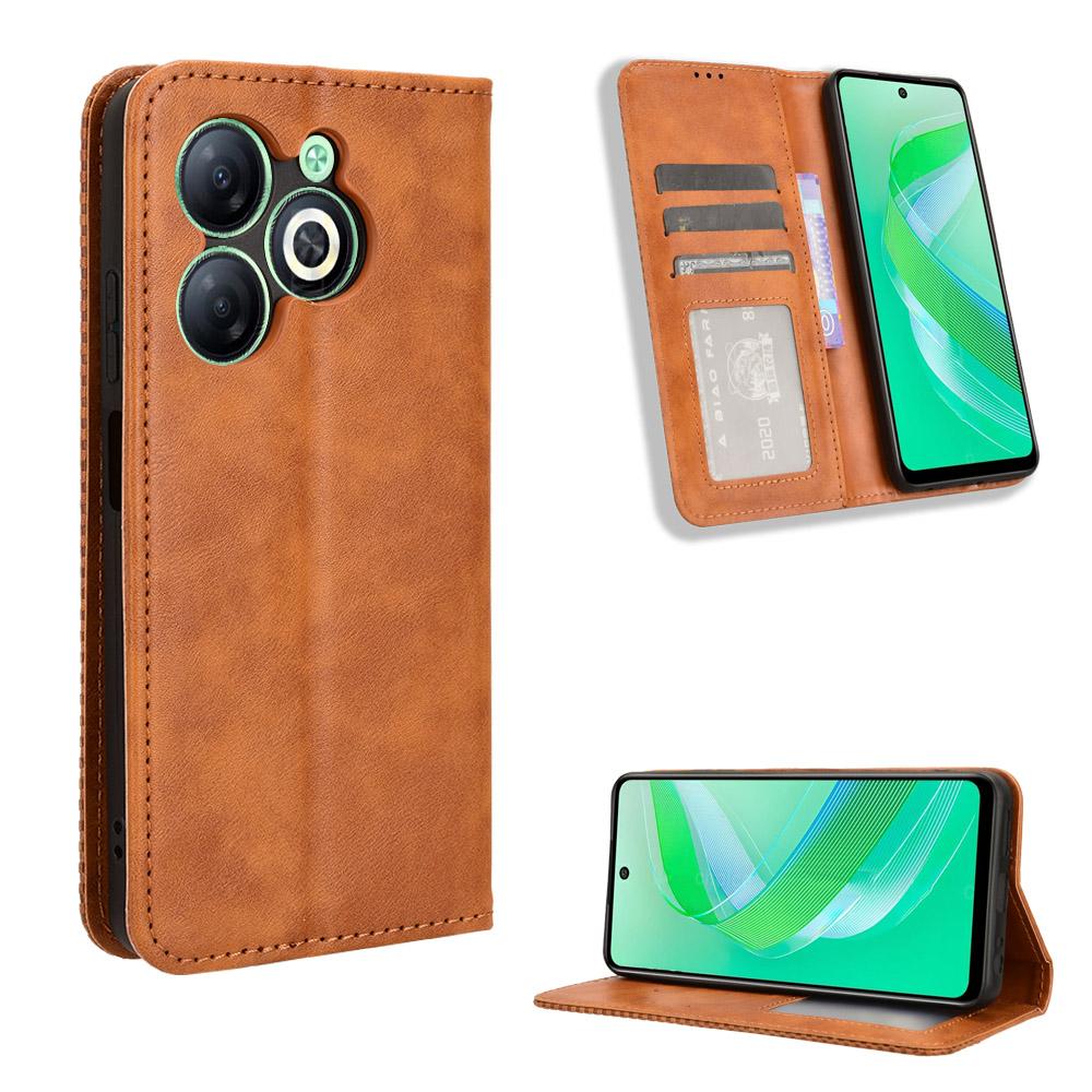 For itel Power 55 5G Leather Case Wallet Stand Retro Texture Phone Cover