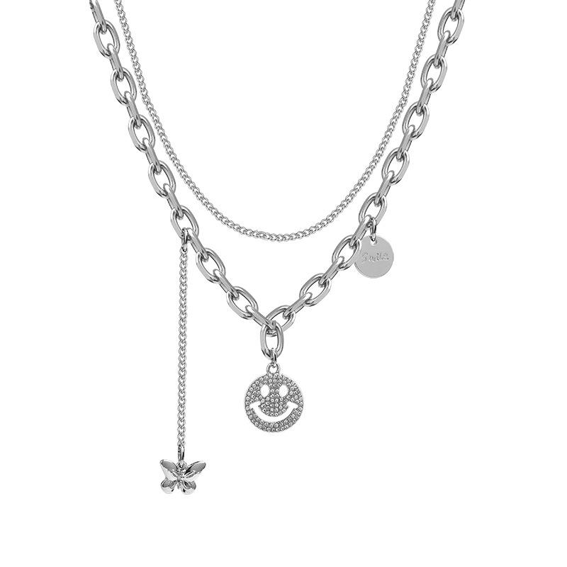 

Ожерелье с бриллиантами и бабочкой-смайликом, женская модная интернет-цепочка знаменитостей на ключицу, двухслойное ожерелье на свитер