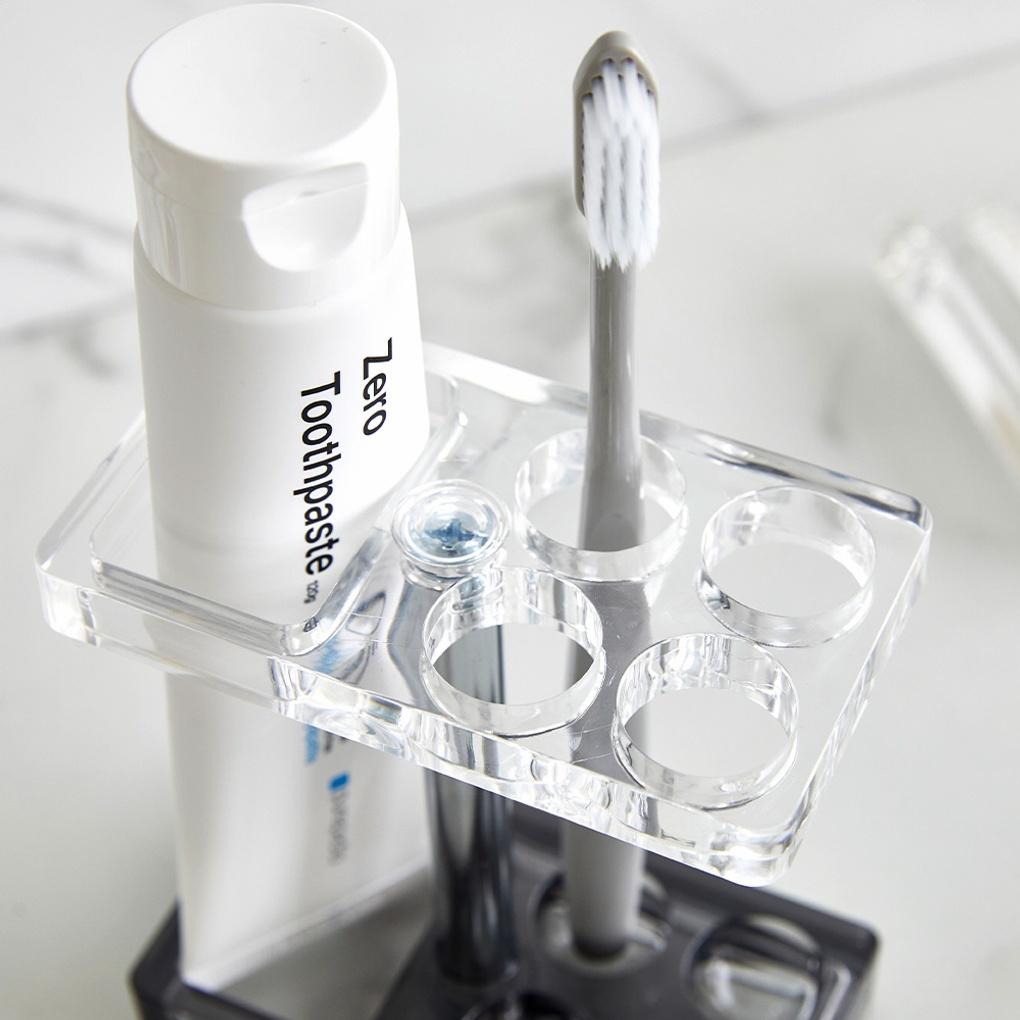 Transparenter offener 4-Loch-Zahnbürsten- und Zahnpastahalter_Grau AZUDA_BG0720019
