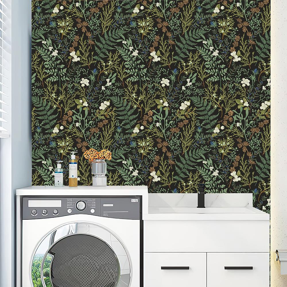 Tropical Moss Leaf Peel And Stick Wallpaper Black White Floral Self Adhesive Removable Contact Paper For Bedroom Walls Cabinets