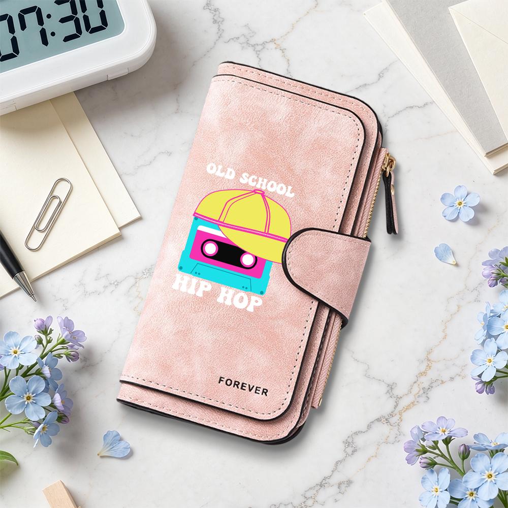 Old School Hip Hop Print Fashion Long Wallet Casual Portable Credit Card Holder Purse