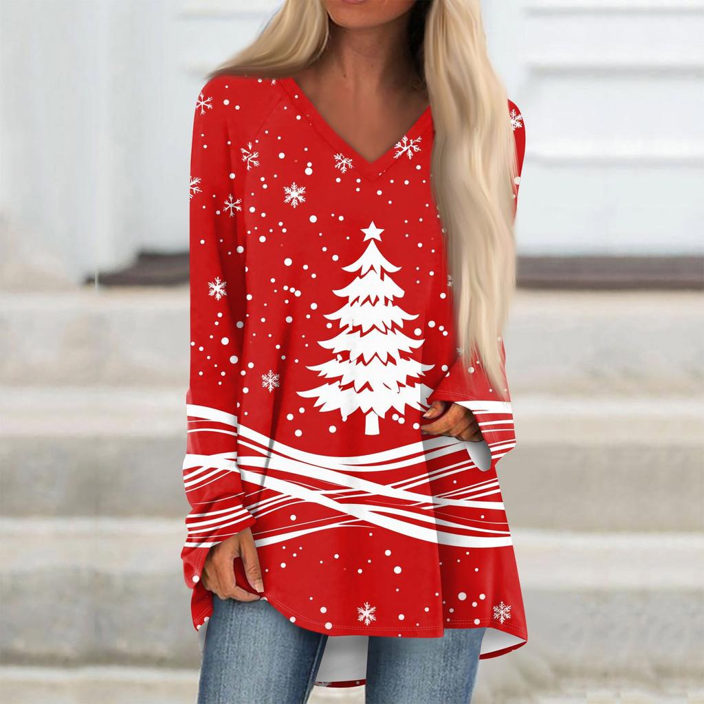 Tricou lung lejer pentru femei, cu mânecă lungă, cu decolteu în V, imprimare florală, casual