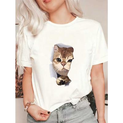 Oversized T Shirt Black Cat Face Print And Paw Design Casual Wear For Women