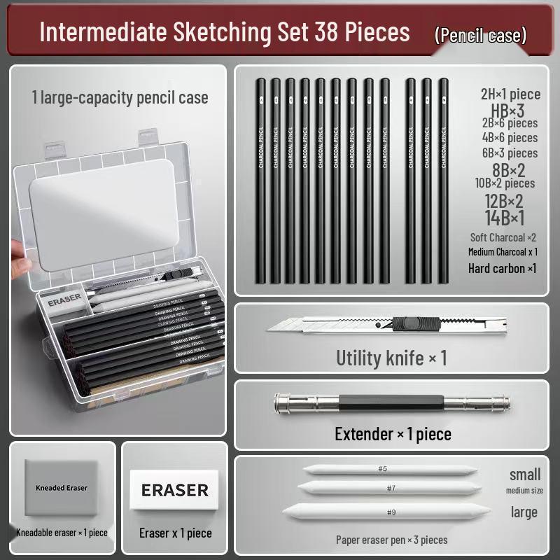 Art Student Sketching Pencil Set - Quick Sketch 2B & Charcoal for Beginners