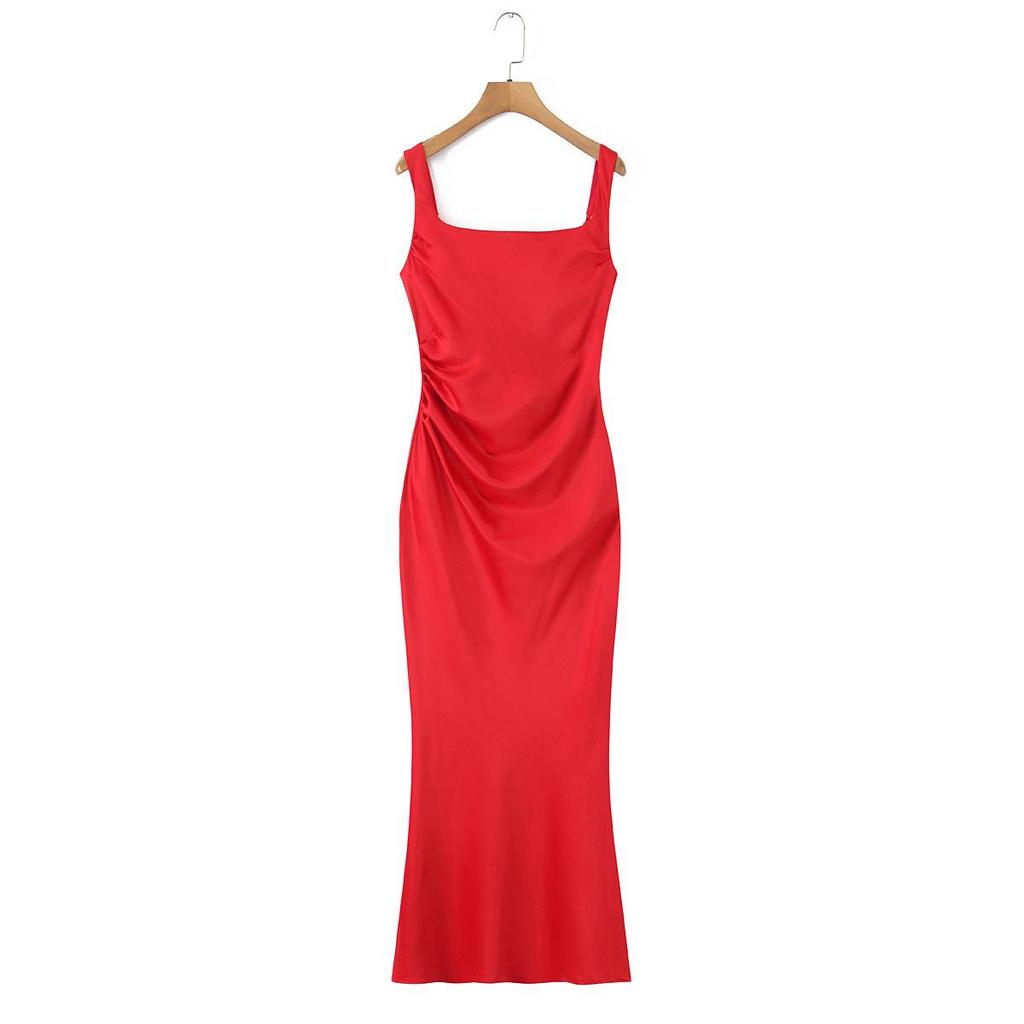 European/American Satin Spaghetti Strap Classic Evening Gown for Women