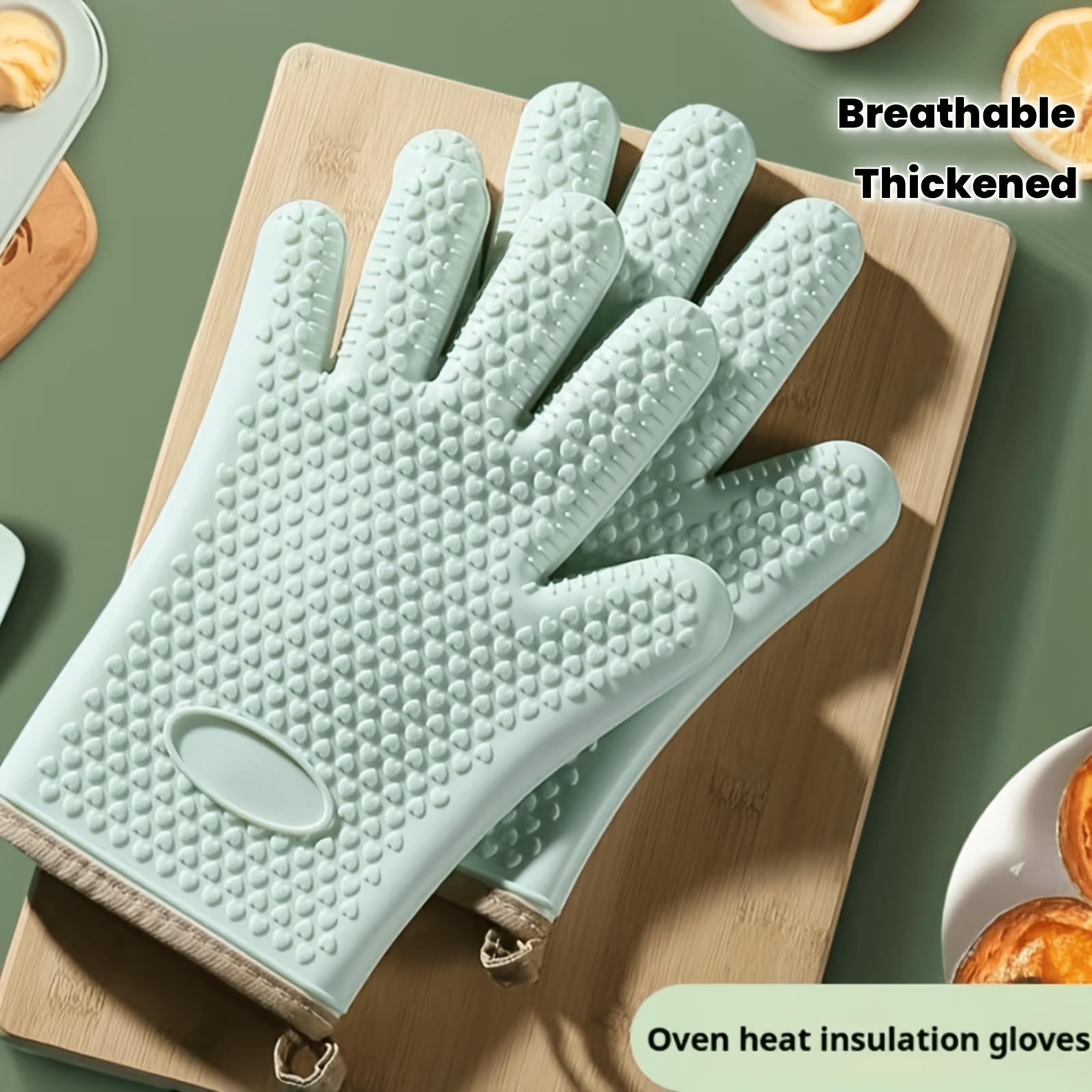 2pcs Thickened Heat‑Resistant Silicone Oven Mitts, Non‑Slip & Washable