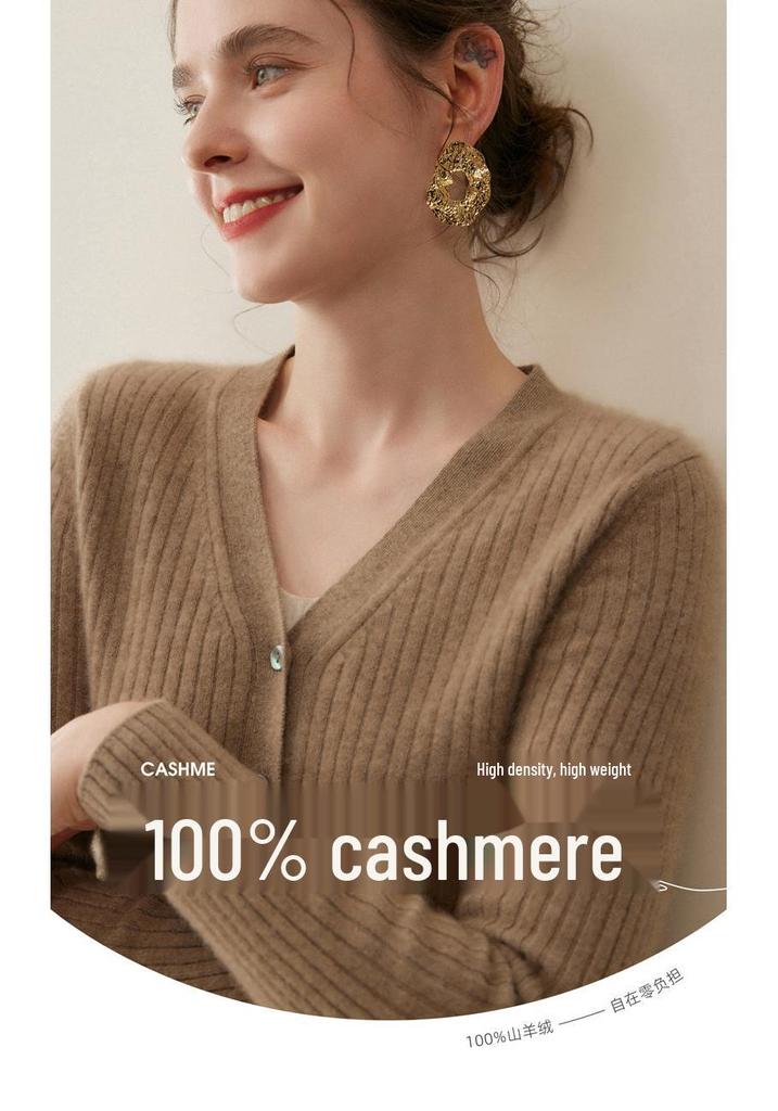 Women's 100% Pure Cashmere V-Neck Cardigan Sweater - Short Knitwear for Autumn/Winter