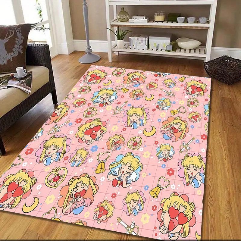 Sailor Moon5 Flannel Pattern Square Carpet,Area Rug,Carpet Rug for Living Room Bedroom Sofa Playroom Decor,Non-slip Floor Mat