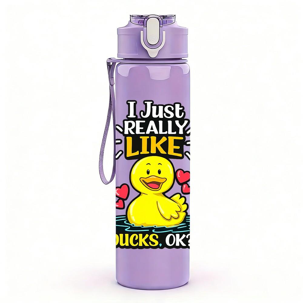 1PC Duck Duck Goose Joke Cartoon Print 750ml Color Plastic Sports Water Bottle Leakproof Flip Straw Lid Suitable for Sports Office Home Use