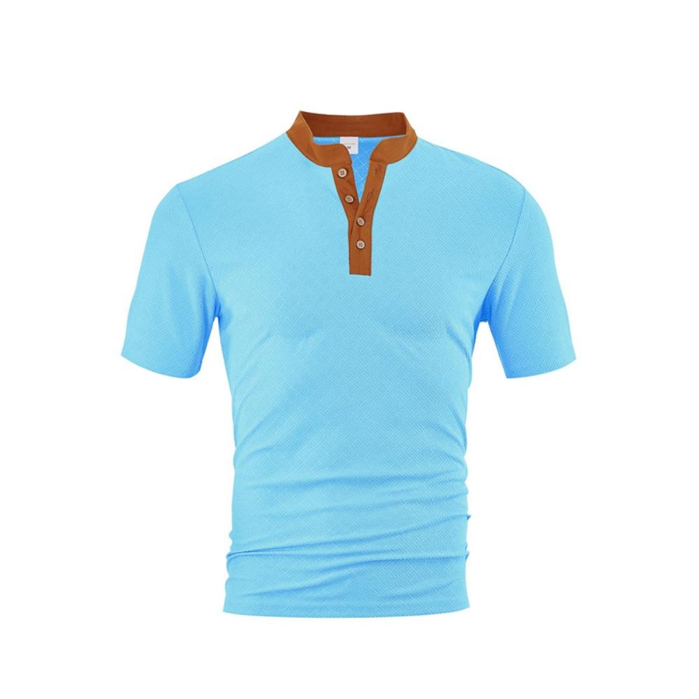 

Мужская летняя футболка хенли с коротким рукавом, повседневная, свободного кроя, дышащая жаккардовая ткань, свитера, пуловеры XXXL светло-синий