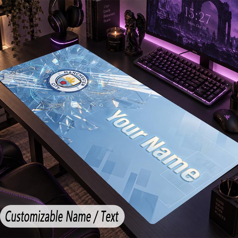 Custom Text Big Mousepad, Extended Desk Pad For Laptop Work GameManchester City