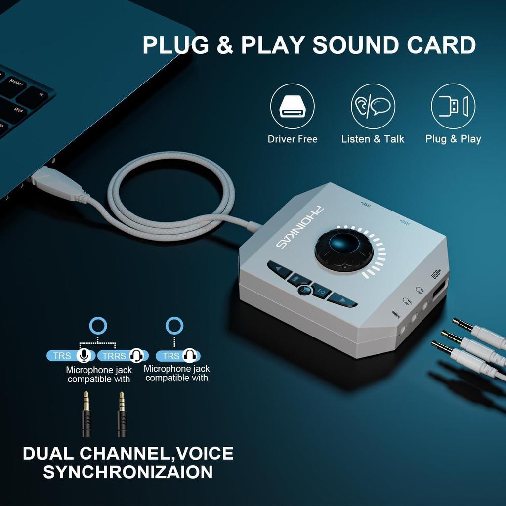 T10 Externe Soundkarte, USB-Audioadapter für PC, Windows, Mac, Linux, Laptops, Desktops, 0,138-Zoll Stereo-Soundkarte und USB-Schnittstelle,