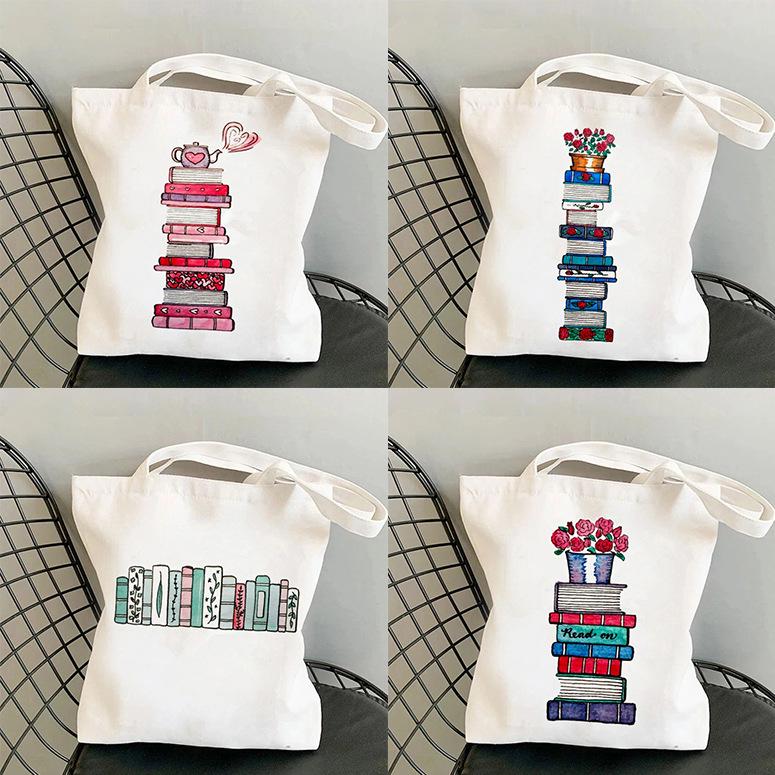 Flowery Books Print Harajuku Women's Casual Shopping & Student Tote Bag