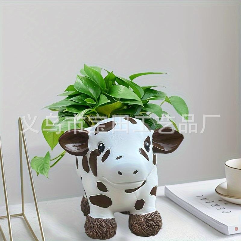 Cute and delicate bovine resin succulent flowerpot crafts can be used indoors in courtyard gardens