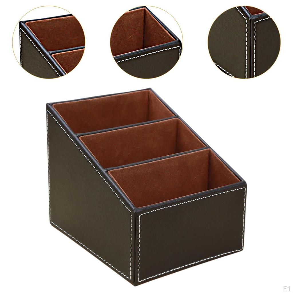 Desk Organizer Remote Control Holder Organization PU Leather Cosmetic Desktop Storage