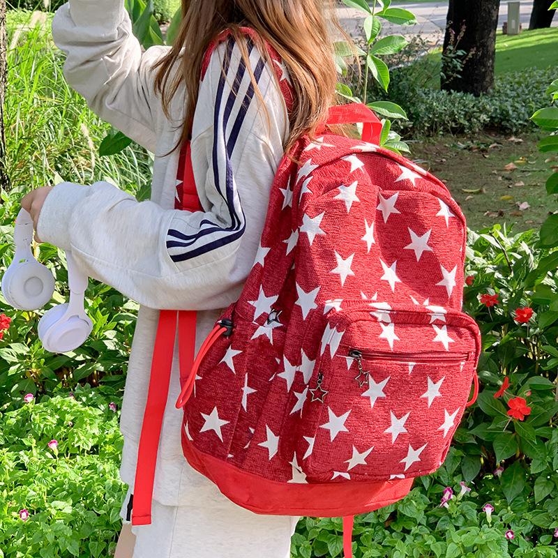 Schoolbag Japanese Retro Star Striped Denim Backpack Large Capacity Travel Bag Student Schoolbag Computer Bag Backpack