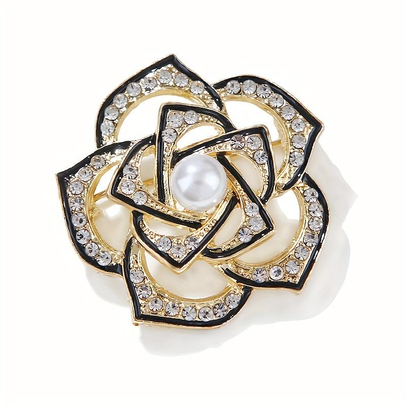 

Elegant Camellia Flower Brooch Pin, Gold-Tone with Faux Pearl & Rhinestone, Women s Floral Jewelry for Casual or Formal Occasions золотистый